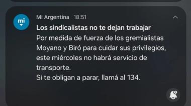 El Gobierno utilizó la app Mi Argentina para dar un mensaje contra el paro